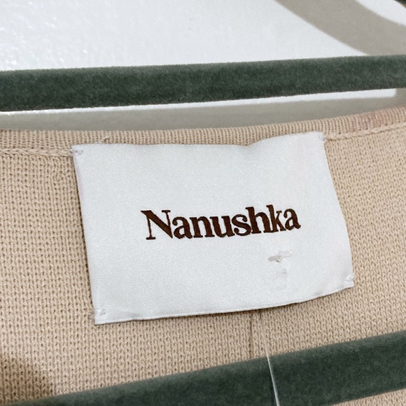 Nanushka Marina Beige Rib Knit Sweetheart Neck Long Sleeve Mini Dress Size M - Picture 7 of 14